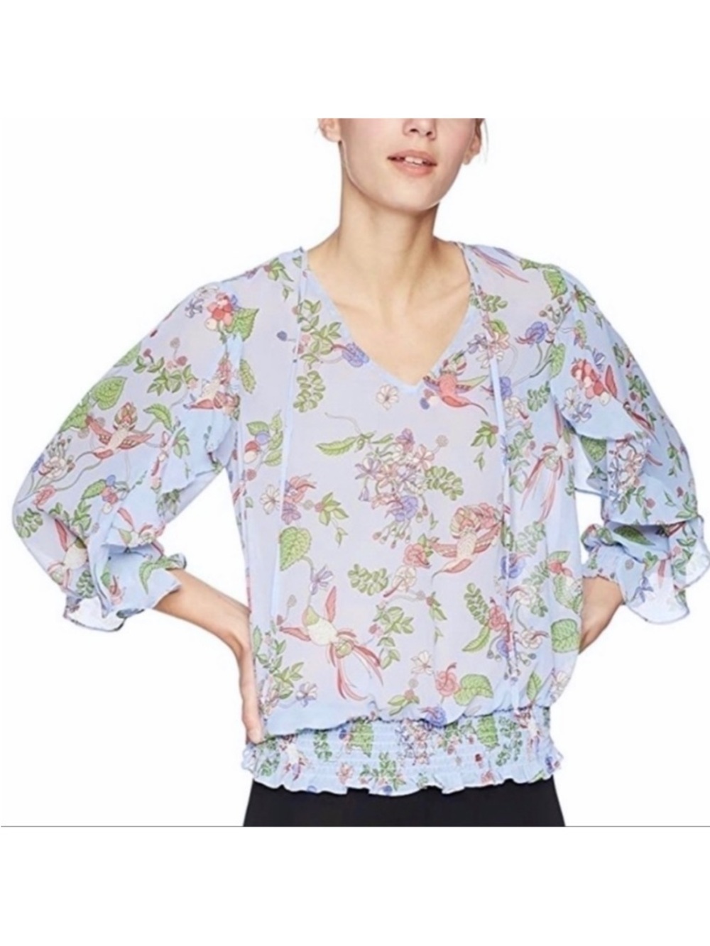 NWT Nanette Lepore Blue Paradise Dreaming Sheer Blouse Top Size Medium